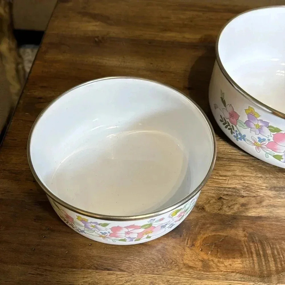 VTG Kobe Mixing Bowl Set of 3 Floral Pastel Enamel Nesting Flower Bowls JcPenny - Picture 5 of 16